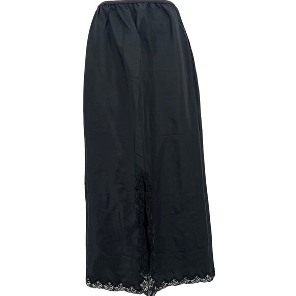 Vintage Long Slip with Back Slit Black Nylon Dacron Polyester Wonder Maid‎ 70s - Picture 2 of 6